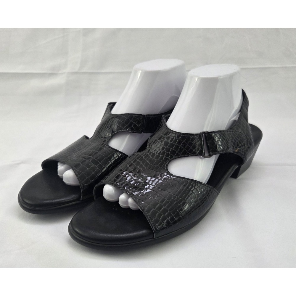 SAS Tripad Comfort Black Slingback Sandals Womens 10.5 Narrow Snake Print Heels